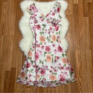 B. Smart Floral Chiffon Midi Dress Pink Peach Green Garden Party 13/14